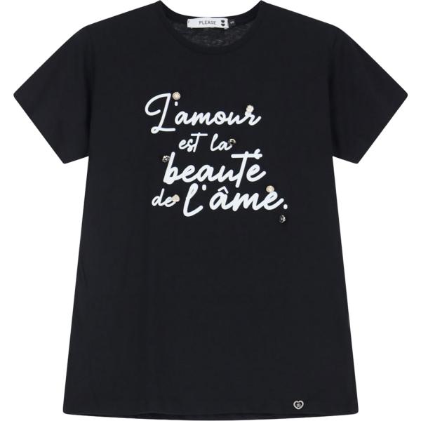 t-shirt Please nero con stampe