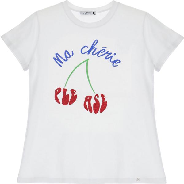 t-shirt Please bianco con stampe