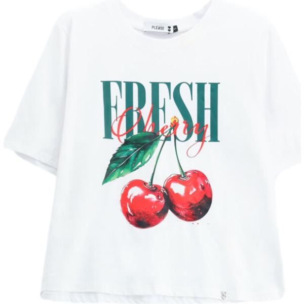 t-shirt Please bianco con stampe