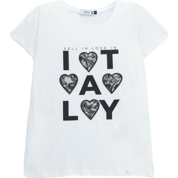 t-shirt Please bianco con stampe
