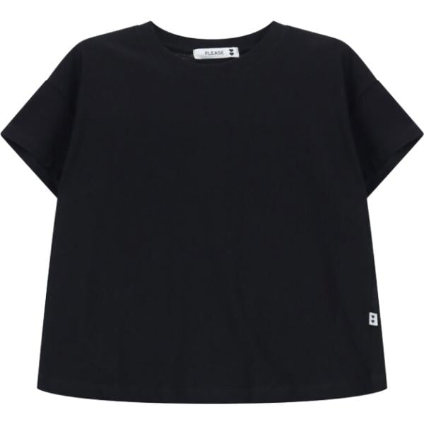 T-shirt da donna in nero pece girocollo cropped a maniche corte Please