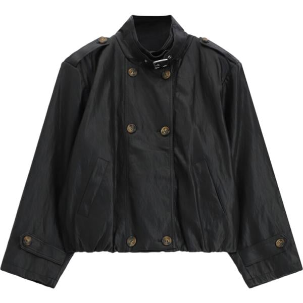 Bomber da donna in nero pece collo alto corto con bottoni Please Please