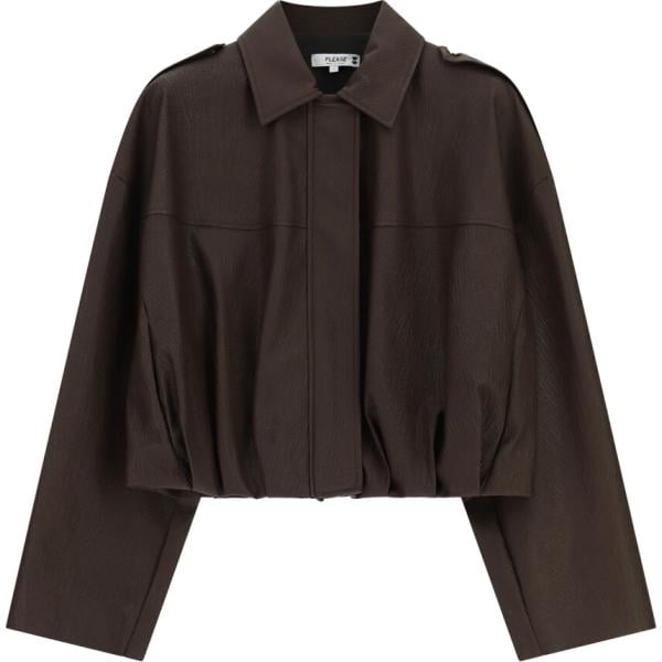Bomber da donna in marrone scuro collo classico corto con zip Please Please