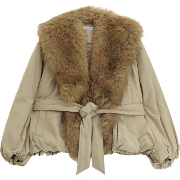 Giacca da donna in beige sabbia corto con cintura Please