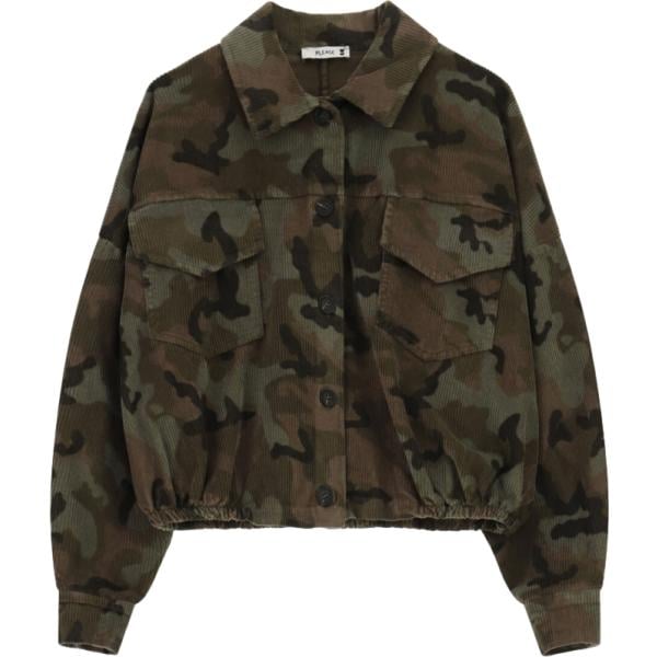 Giacca da donna in verde oliva con stampe Please