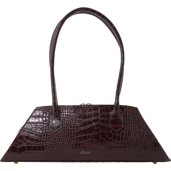 Borsa a spalla da donna a trapezio in marrone scuro con stampe con zip Dixie