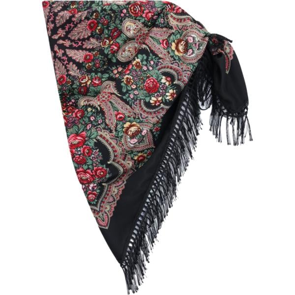 Sciarpa da donna in nero pece con stampe con frange lungo Dixie