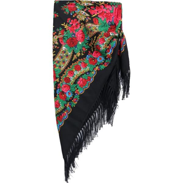 Sciarpa da donna in nero pece con stampe con frange lungo Dixie