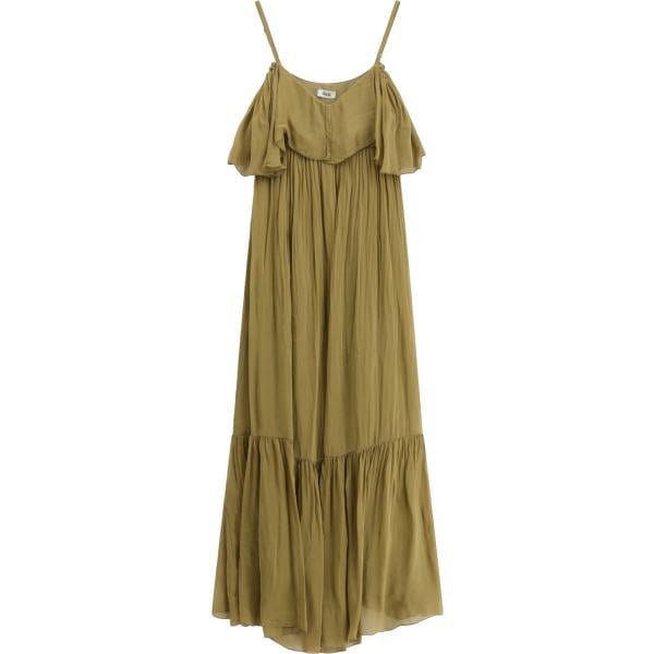 Vestito lungo da donna in marrone scuro con ruches con spalline lungo a maniche corte Dixie
