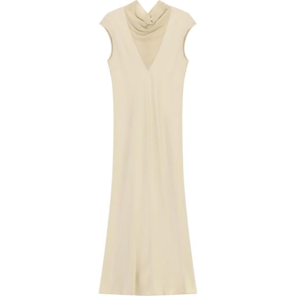 Vestito lungo da donna in bianco avorio collo a v lungo Dixie