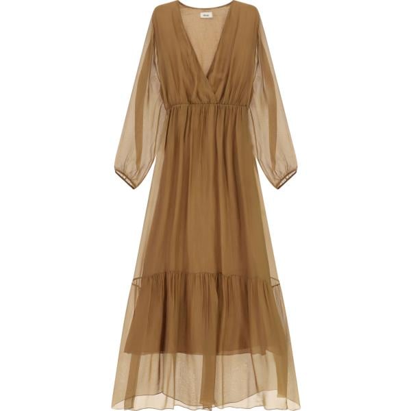 Vestito lungo da donna in marrone scuro collo a v lungo a maniche lunghe Dixie