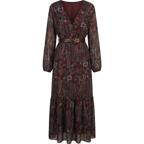 Vestito lungo da donna in marrone scuro con stampe collo a v lungo Dixie