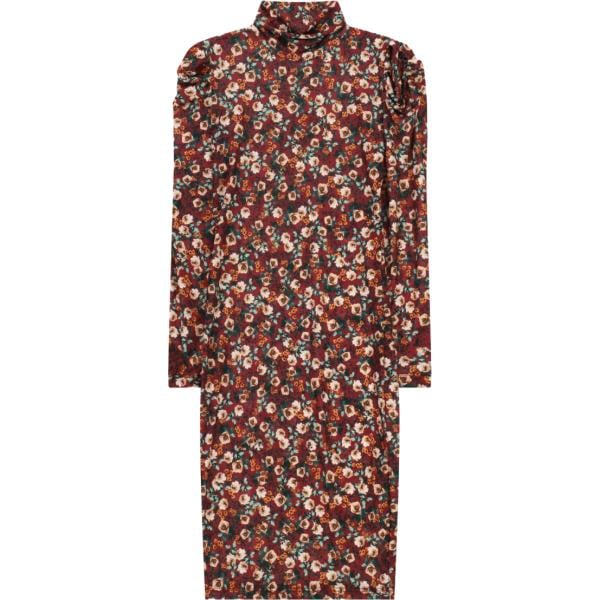 Vestito corto da donna in bordeaux con stampe collo alto corto a maniche lunghe Dixie Dixie
