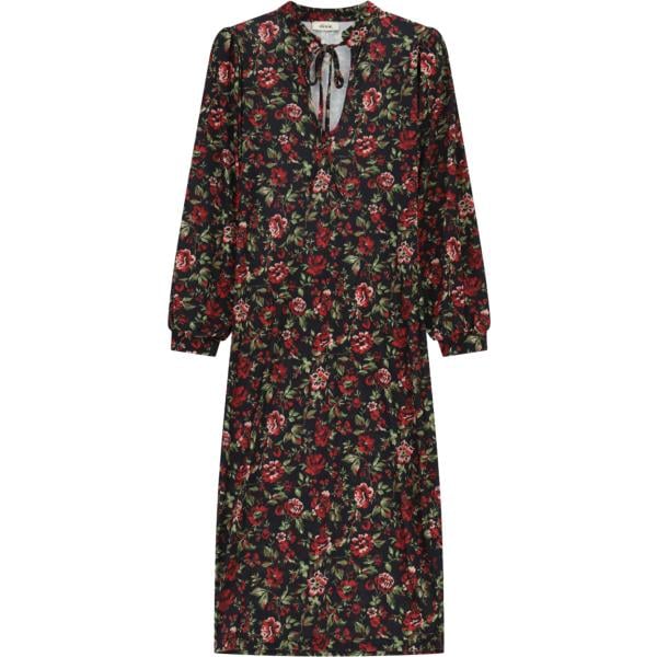 Vestito longuette/midi da donna in nero pece con stampe collo a v con lacci Dixie Dixie