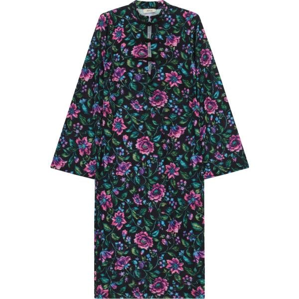 Vestito longuette/midi da donna in nero pece a fiori a maniche lunghe Dixie
