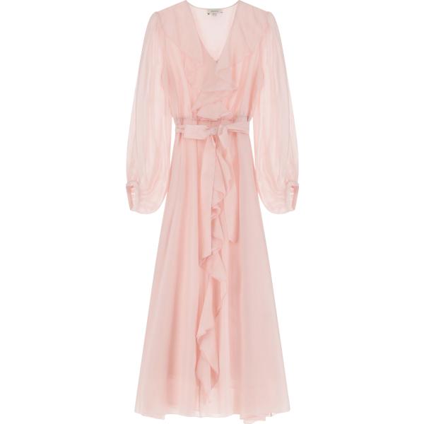 vestito lungo da donna in rosa chiaro collo a v lungo a maniche lunghe Dixie