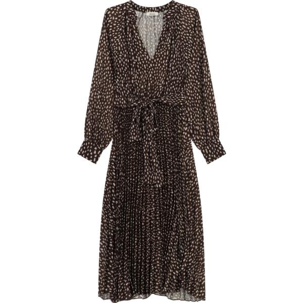 Vestito longuette/midi da donna in marrone scuro con stampe a maniche lunghe con cintura Dixie