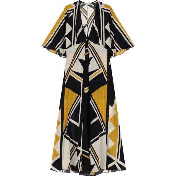 vestito lungo da donna con stampe collo a v lungo Dixie
