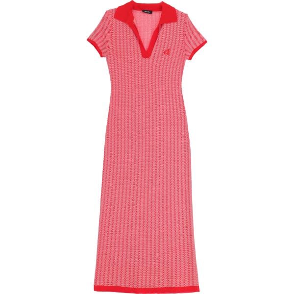 vestito longuette/midi da donna in rosa scuro a righe lavorato a maglia con scollo a maniche corte Dixie