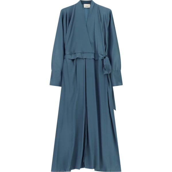 Vestito lungo da donna in azzurro con scollo lungo a maniche lunghe con cintura Dixie
