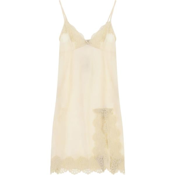 Vestito corto da donna in beige sabbia a fiori con pizzo con spalline corto Dixie
