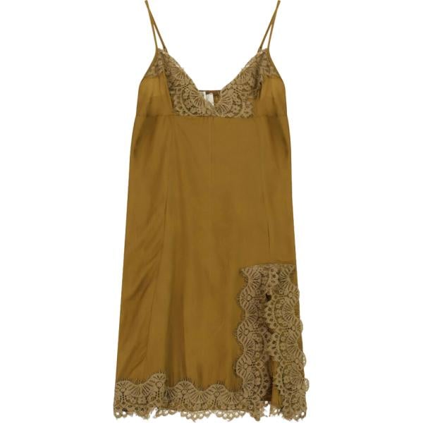Vestito corto da donna in marrone scuro a fiori con pizzo con spalline corto Dixie