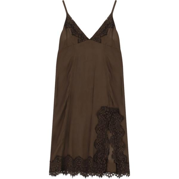 Vestito corto da donna in marrone scuro a fiori con pizzo con spalline corto Dixie