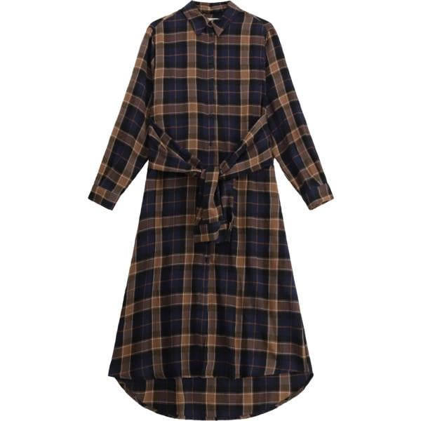 vestito longuette/midi da donna in nero pece a quadri collo classico a maniche lunghe con cintura Dixie