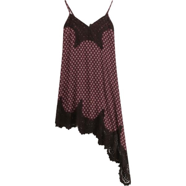 Vestito asimmetrico da donna in marrone scuro con stampe con pizzo con spalline Dixie Dixie