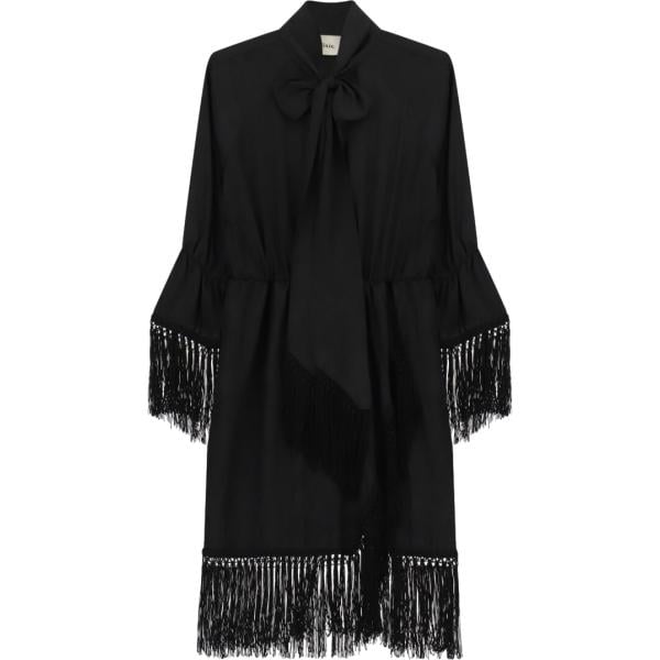 Vestito corto da donna in nero pece con stampe con frange corto Dixie