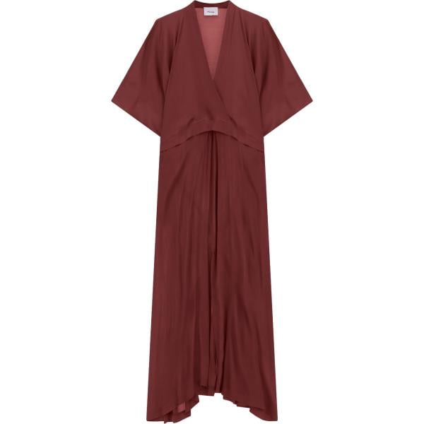 Vestito lungo da donna in bordeaux collo a v lungo con cintura Dixie