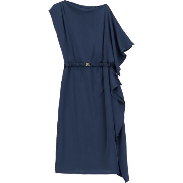 Vestito asimmetrico da donna in blu scuro senza maniche con cintura Dixie