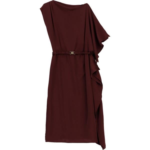 Vestito asimmetrico da donna in marrone scuro senza maniche con cintura Dixie Dixie