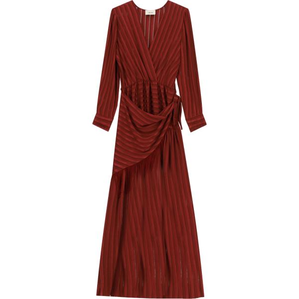 Vestito lungo da donna in bordeaux a righe con frange lungo a maniche lunghe Dixie