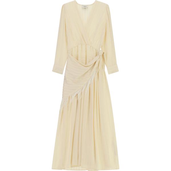 Vestito lungo da donna in bianco avorio a righe con frange lungo a maniche lunghe Dixie