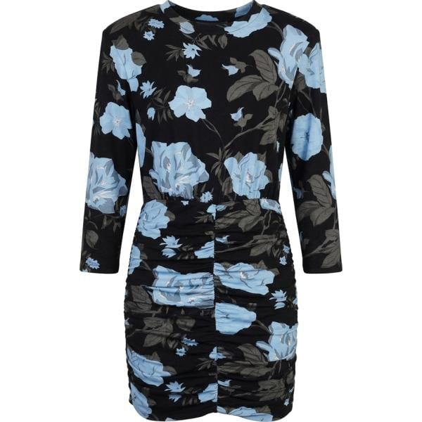 Vestito corto da donna in nero pece con stampe girocollo corto Dixie