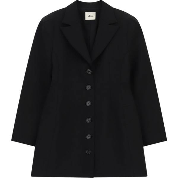 Vestito corto da donna in nero pece collo classico monopetto a maniche lunghe Dixie