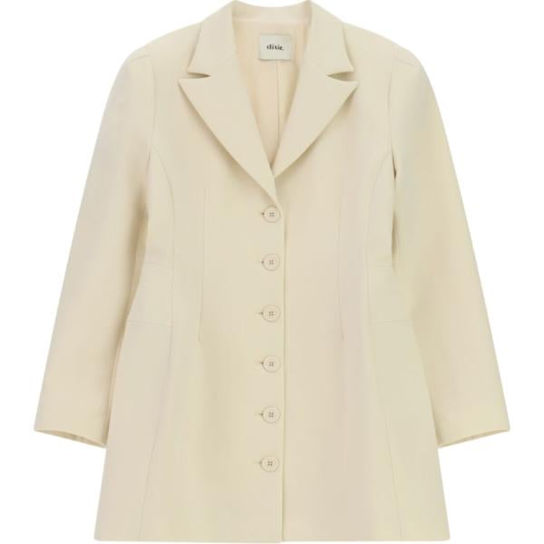 Vestito corto da donna in bianco avorio collo classico monopetto a maniche lunghe Dixie
