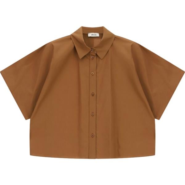 Camicia a maniche corte da donna in marrone scuro collo classico corto a maniche corte a vita alta Dixie