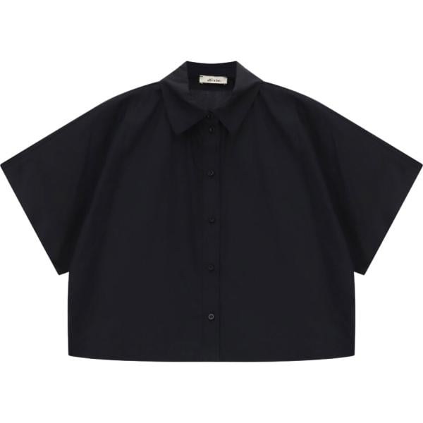 Camicia a maniche corte da donna in nero pece collo classico corto a maniche corte a vita alta Dixie