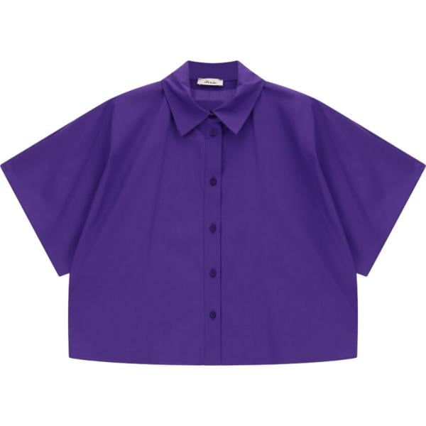 Camicia a maniche corte da donna in viola scuro collo classico corto a maniche corte a vita alta Dixie