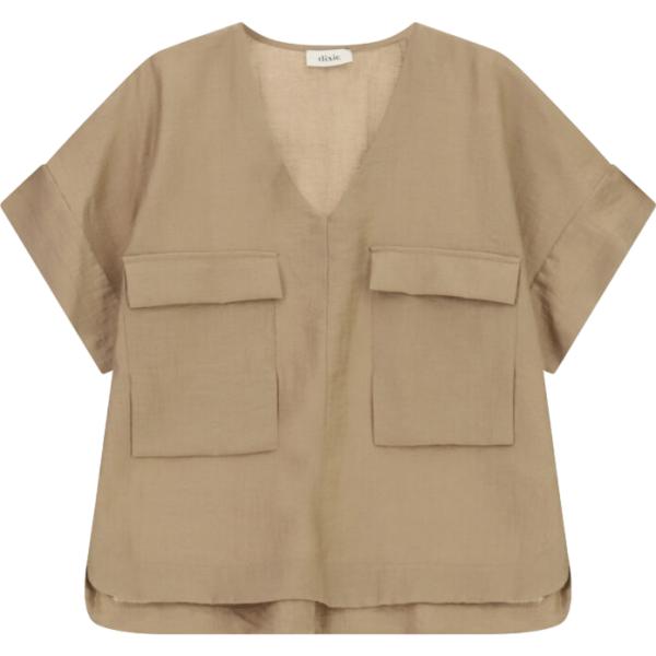 Blusa da donna in marrone chiaro collo a v corto Dixie