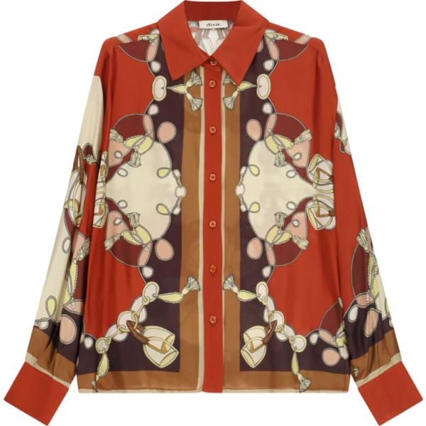 Camicia da donna oversize in rosso classico con stampe collo classico Dixie