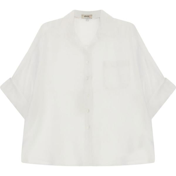 Camicia a maniche corte da donna in bianco neve collo classico a maniche corte Dixie