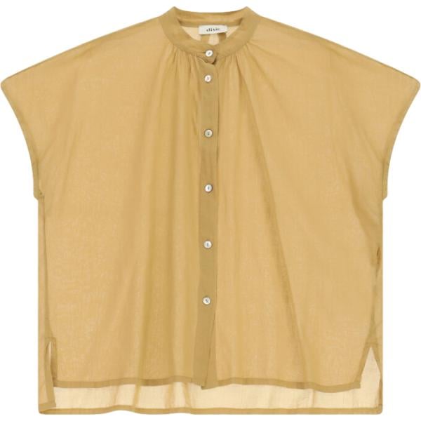Camicia a maniche corte da donna in marrone chiaro collo coreana a maniche corte Dixie