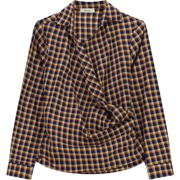 Camicia da donna in blu scuro a quadri collo classico a maniche lunghe Dixie