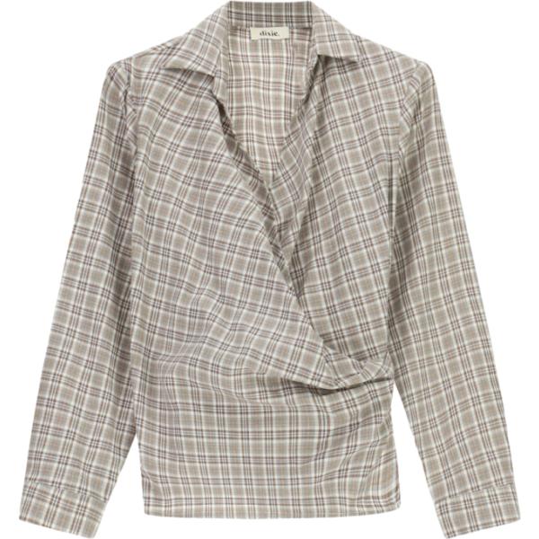 Camicia da donna in grigio chiaro a quadri collo classico a maniche lunghe Dixie