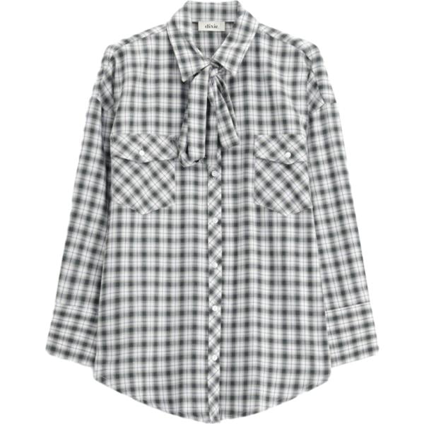 Camicia da donna in bianco avorio a quadri con fiocco Dixie