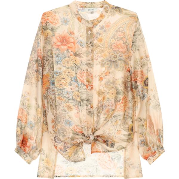 Camicia da donna in beige sabbia con stampe collo coreana Dixie