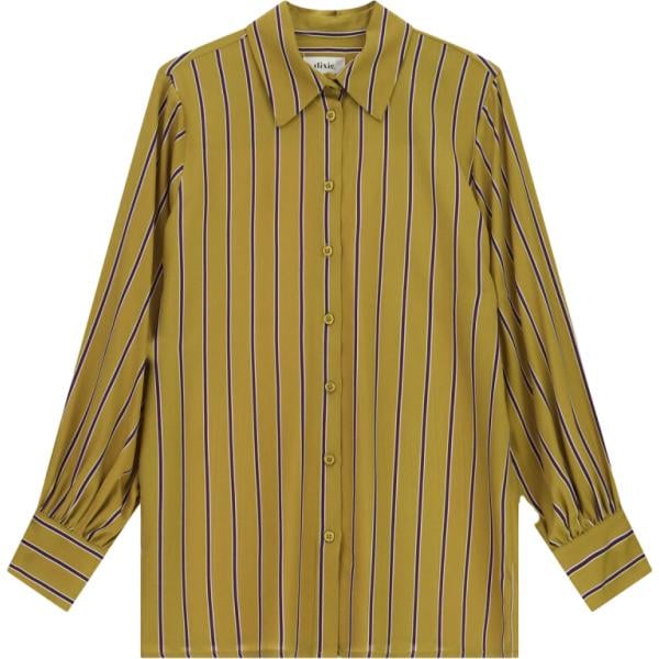 Camicia da donna in verde oliva a righe collo classico a maniche lunghe Dixie